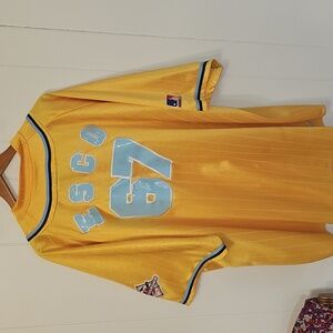 Vintage AthletiCo ESCO Gold Yankees Striped Baseball Jersey Mens XXXL Streetwear